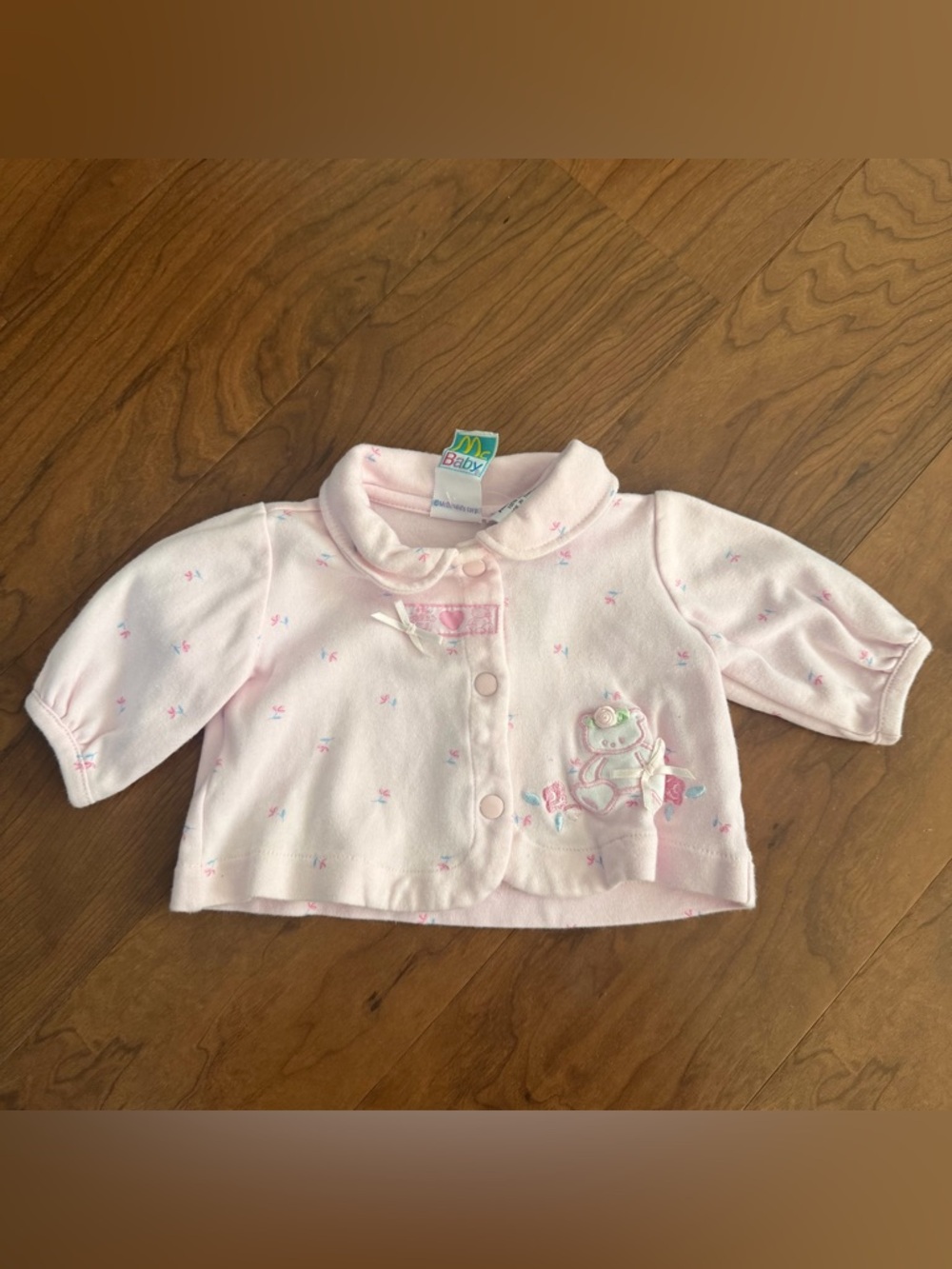 Vintage McBaby Infant Cardigan Preemie Pink Floral‎ Bear Bows Collard